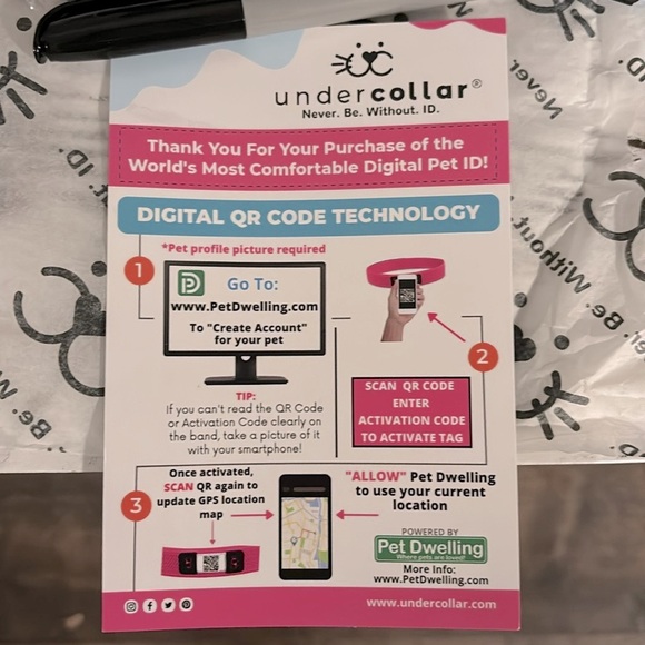 NIB GPS Pet Undercollar Stretch QR Code ID Collar & Name Tag W/ GPS Track Alerts - Picture 8 of 12